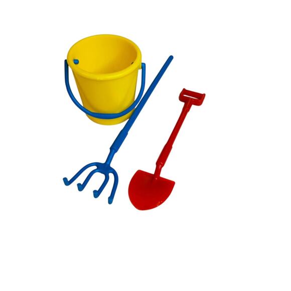 Miniature Dollhouse 3 Piece Plastic Gardening Set Bucket Rake Shovel 1:12 Scale - Picture 4 of 7